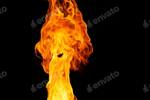 Preview: Close up of yellow and orange flames and copy space on black background