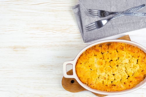 Preview: Shepherd's Pie or Cottage Pie, Traditional British Dish on White Wooden Background