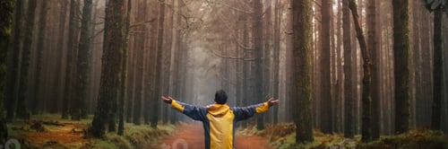 Preview: Standing man with opened arms for enjoyment and success or satisfaction emotion