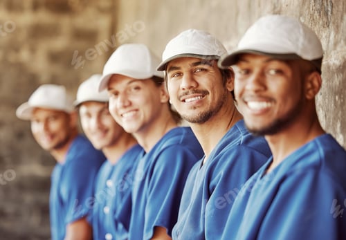 Preview: Baseball, baseball team and happy portrait smile ready for training, exercise or practice. Sports,