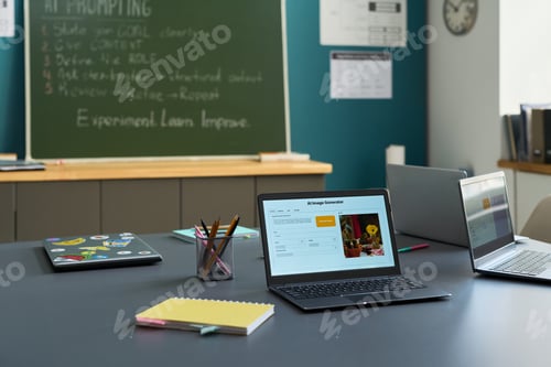 Preview: Modern Classroom Showing Laptops on Desk during Technology Based Learning
