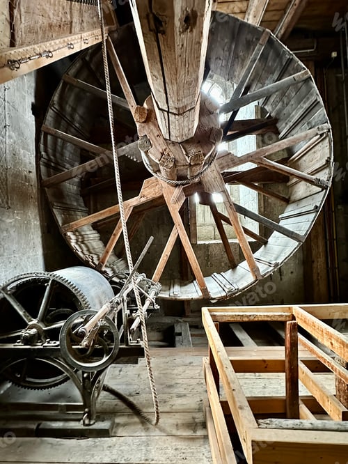Preview: Wooden Mechanism inside Old Ancient Vintage Church Tower