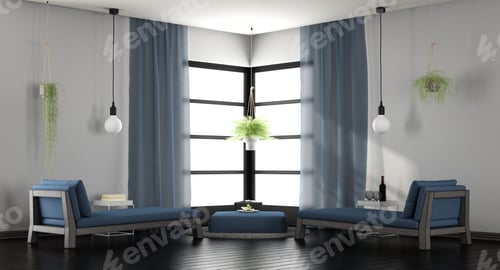 Preview: Modern white and blue lounge
