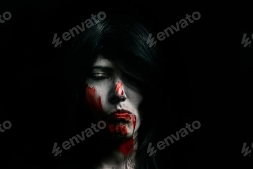 Preview: Halloween Vampire Beautiful Woman over black