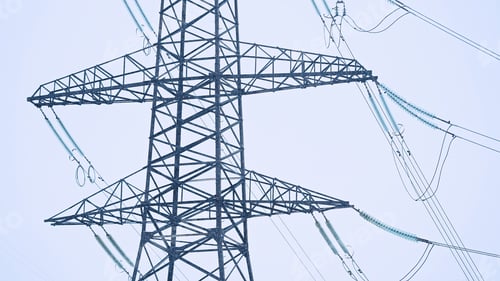Preview: High voltage substation.World electricity crisis.Steel power transmission pylons