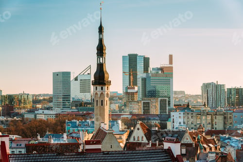 Preview: Tallinn, Estonia. View Of Tower Of Tallinn Town Hall On Backgrou