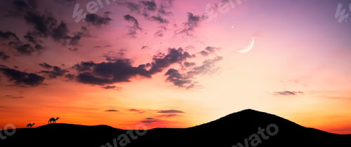 Preview: Islam Camel Desert Mountain Night Isra miraj Namaz Sky