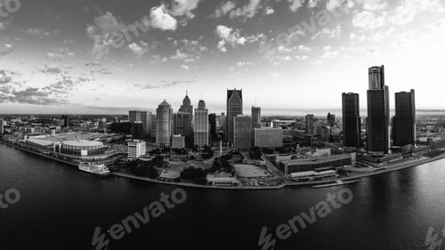 Preview: Downtown Detroit Black and White Panorama
