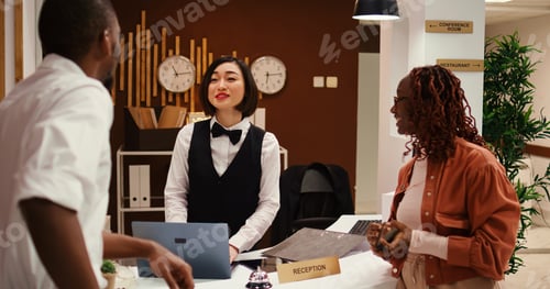 Preview: Receptionist presenting holiday package