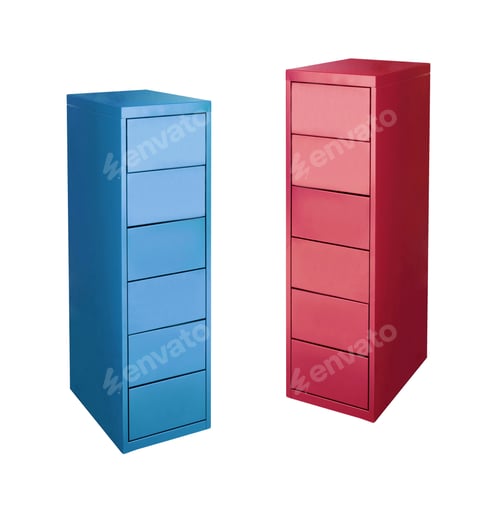 Preview: Blue and red metal cabinets