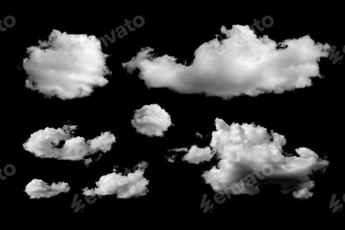 Preview: Set of different clouds isolated on black background