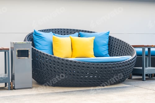 Preview: Outdoor patio in the garden with sofa chair and pillow decoration