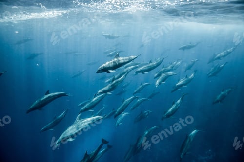 Preview: Large group of bottlenose dolphins, Seymour, Galapagos, Ecuador, South America