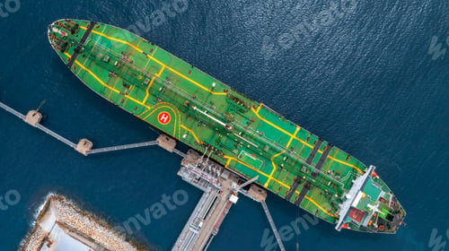 Preview: Aerial view oil tanker ship oil depot terminal storage petroleum petrochemical refinery product.