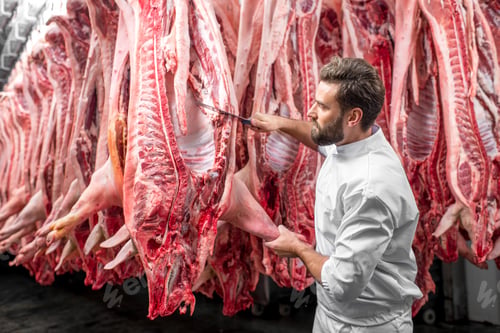 Preview: Butcher cutting pork at the manufacturing
