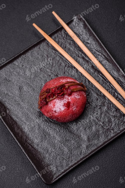 Preview: Delicious sweet colorful mochi desserts or ice cream with rice dough and toppings