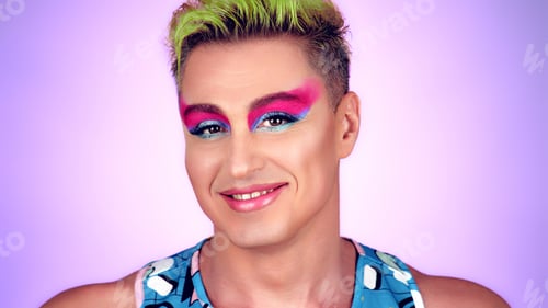Preview: Beauty Fashion man guy with Bright Makeup, lgbtq