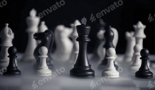 Preview: Closeup image of a wooden chess set on chessboard