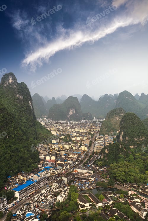Preview: aerial view of the yangshuo county