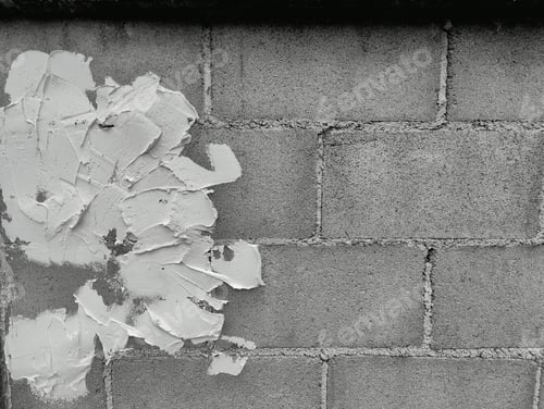 Preview: Close-up of White cement crack block wall and peeled paint caused by water and sunlight.