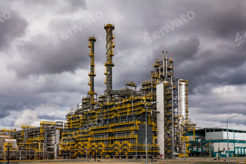 Preview: Oil Refinery factory at the cloudy sky, petrochemical plant, Pet