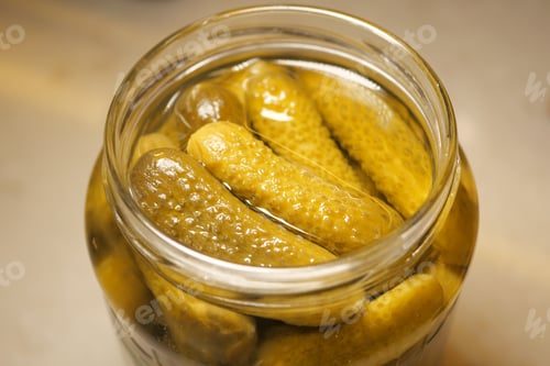 Preview: Cucumbers preserved in glass jar for fresh pickling