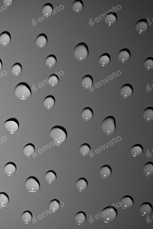 Preview: Abstract water drops on grey background, macro, Bubbles close up