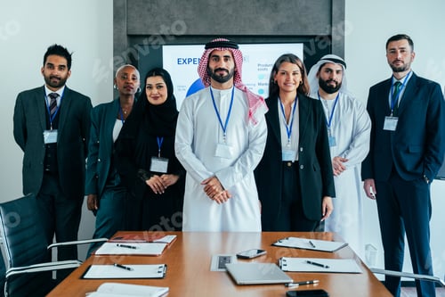Preview: Multiethnic business team posing at dubai corporate meeting