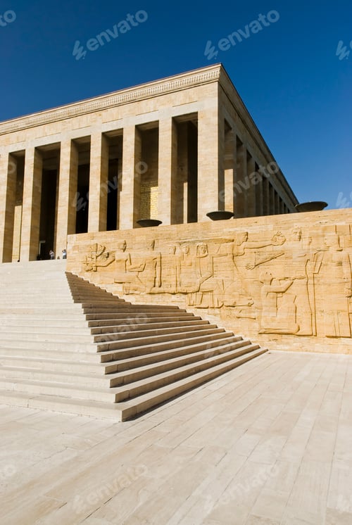 Preview: Large Monumental Stone Building with Steps on Sunny Day