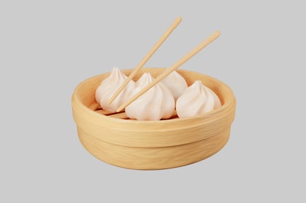 Traditional Chinese steamer basket with dumplings