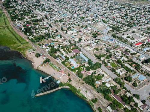 Preview: Aerial view of abandoned port with rusted quay cranes
