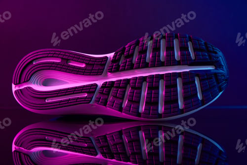 Preview: Close up sole of sport shoe in neon colored background
