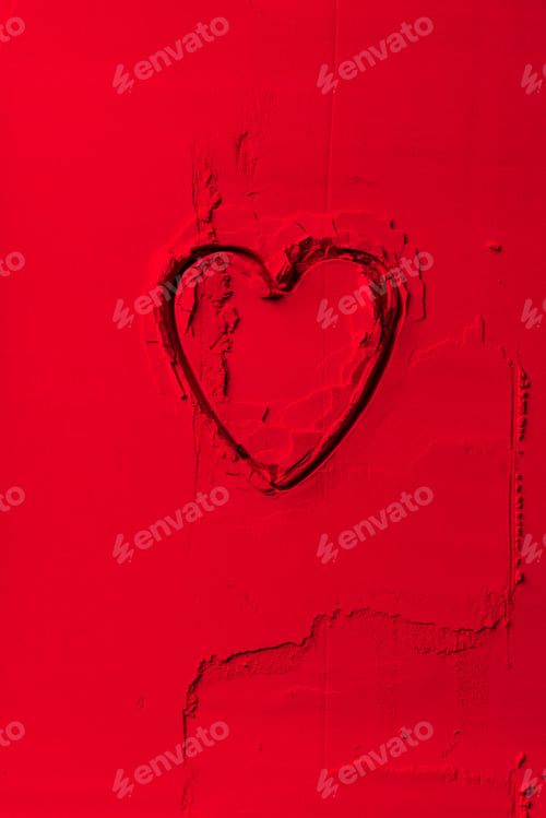 Preview: elevated view of shape of cookie cutter in shape of heart on red powder