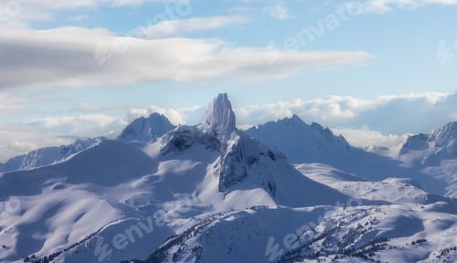 Preview: Snow and Cloud covered Canadian Nature Landscape Background. Whistler