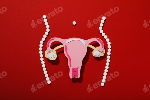 Preview: Silhouette of female figure with internal genitals, menstrual cycle concept