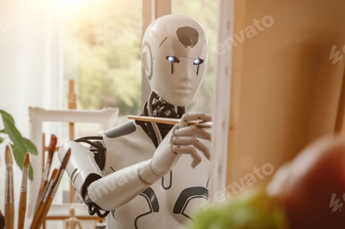 Preview: Android AI robot painting in the studio