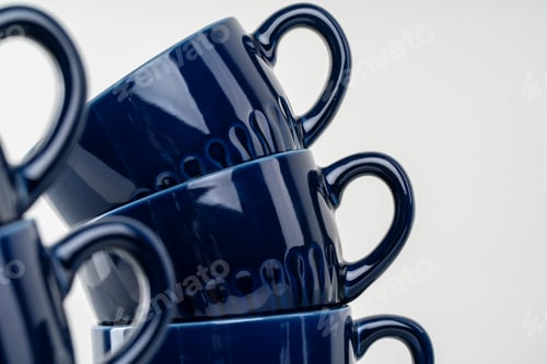 Preview: Simple ceramic blue crockery on kitchen counter