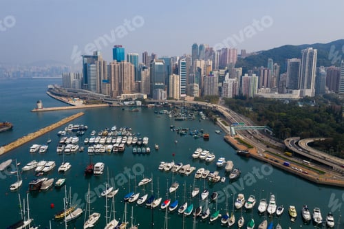 Preview: Causeway Bay, Hong Kong 20 July 2020: Top view of Hong Kong city
