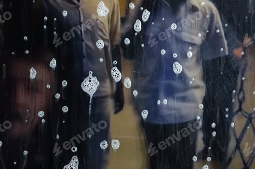 Preview: Background Wet- Raindrop Realistic. Water Splash Shower- Bad Weather. Window- Soap Foam. Rainwater