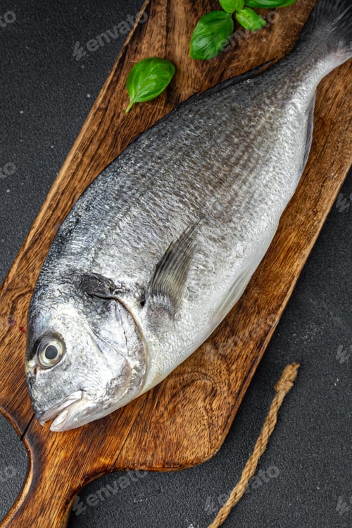 Preview: sea bream fish raw seafood tasty fresh healthy eating cooking appetizer meal food snack on the table