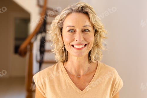 Preview: Portrait of caucasian senior woman smiling in living room at home