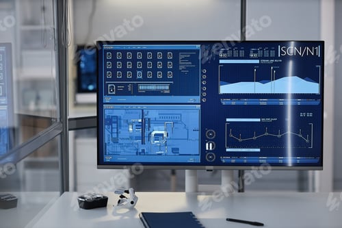 Preview: Computer with scientific data on screen in laboratory