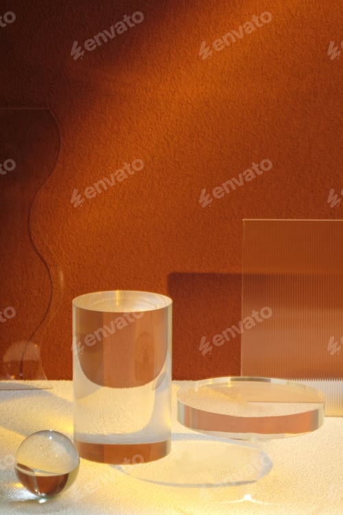 Preview: Transparency glass pedestal product display modern background light and shadow refection backdrop