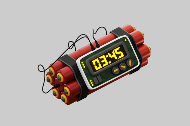 Digital timer bomb prop 3D, Incl. bomb & clock - Envato