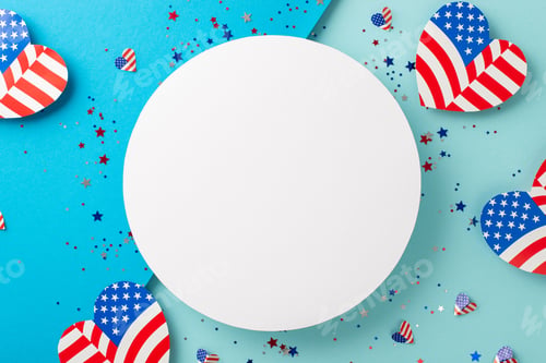 Preview: Commemorate Independence Day USA in style. Top-view perspective showcasing symbolic items