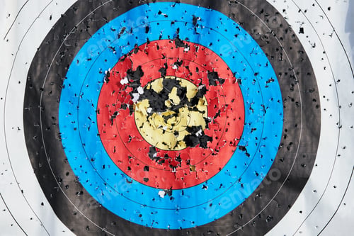 Preview: Archery old target without arrows. Concept of sport, hobby and business. Design element.