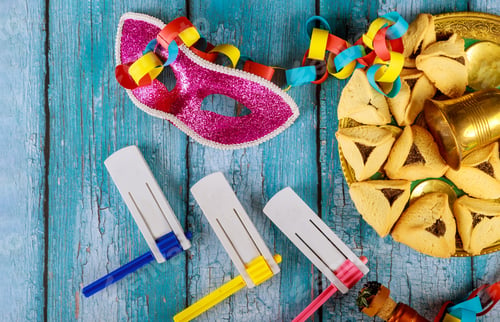 Preview: Jewish holiday Purim with hamantaschen cookies hamans ears