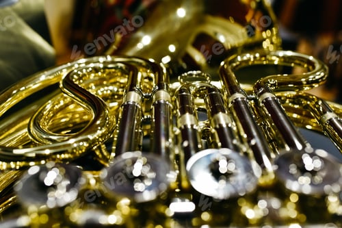 Preview: Close-up of the keys and valves of a French horn