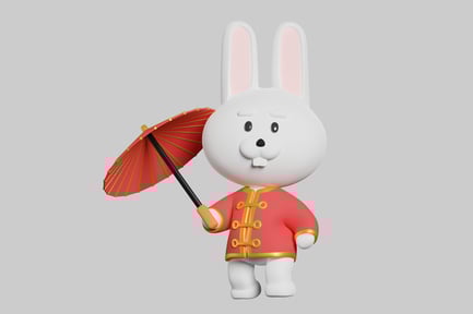 Preview: Cartoon rabbit with umbrella figurine