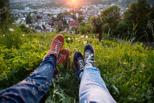 Preview: Couple enjoy beautiful city view in the sunset